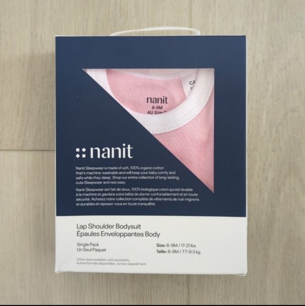 NANIT | Baby Girl Pink/White  Lap Shoulder Organic Cotton Bodysuit